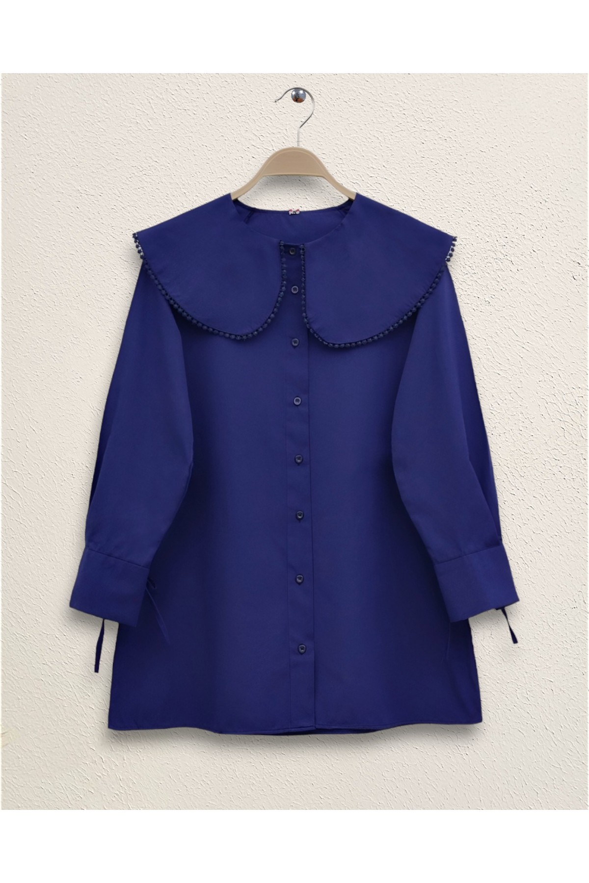 Casual apron lace collar shirt -Saxe 