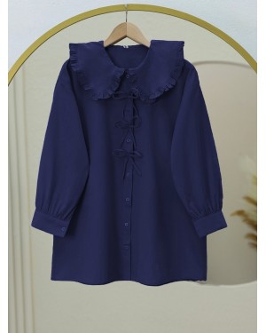 Önü Fiyonk Detaylı Bebe Yaka Poplin Gömlek   -Laci