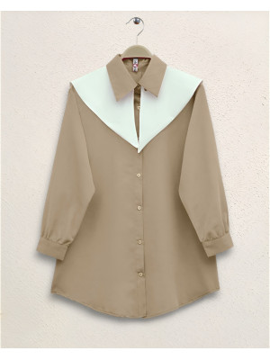 Denizci Yaka Terikoton Gömlek -Vizon