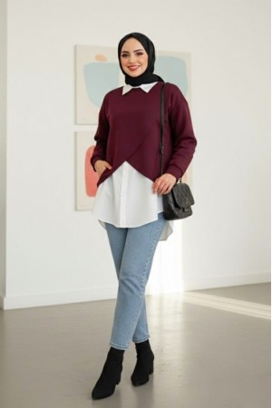 Gömlekli Bolerolu Oysho Üst Takım  -Bordo
