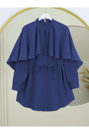 Dik Yaka Pelerin Detaylı Poplin Gömlek -Laci