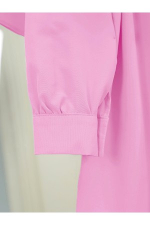 قميص بوبلين مع تفاصيل عباءة وياقة قائمة -وردي