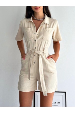 متعرج السراويل الكتان المتسكعون -اللون البيج