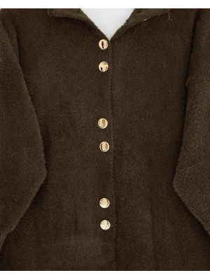 Önü Düğmeli Uzun Sakallı Yumoş  Hırka -Kahve