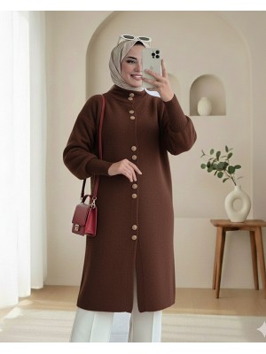 Önü Düğmeli Uzun Sakallı Yumoş  Hırka -Kahve