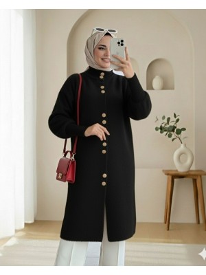 Önü Düğmeli Uzun Sakallı Yumoş  Hırka -Siyah