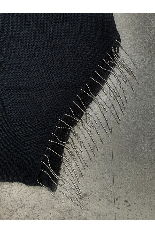 Ripped Tassel Knitwear Sweater -Black