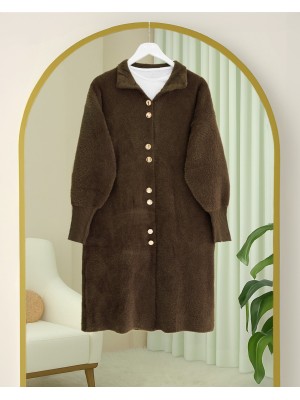 Önü Düğmeli Uzun Sakallı Yumoş  Hırka -Kahve