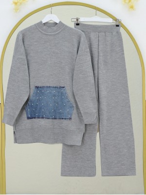 Kot Kanguru Cepli Triko Takım -Gri