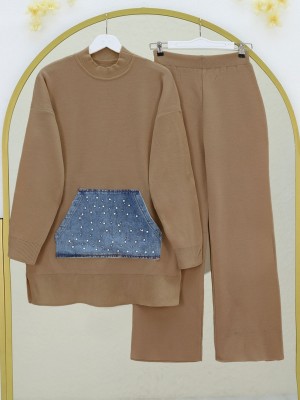 Kot Kanguru Cepli Triko Takım -Vizon