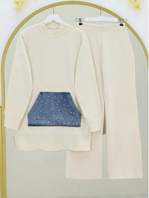 Kot Kanguru Cepli Triko Takım -Krem