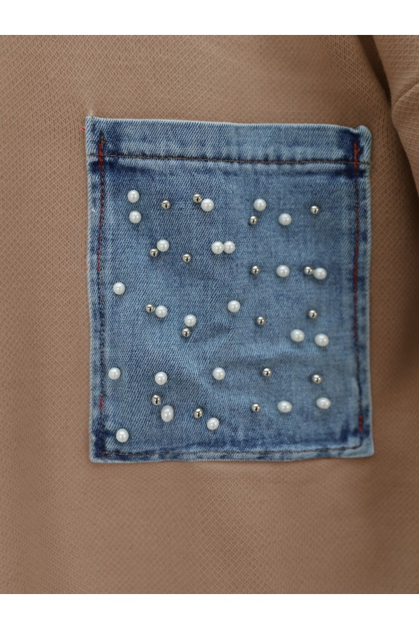 Single Pocket Pearl Knitwear Set -Mink color