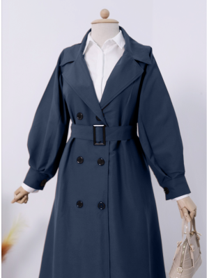 Balon Kol Tokalı Kemerli Yan Cepli Trençkot   -Laci