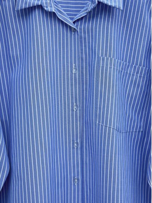 Tek Cepli Çizgili Gömlek  -Mavi