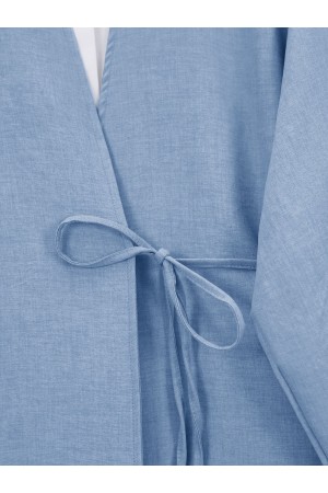 Front Tie Trouser Kimono Set        -Blue