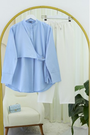 Yandan Bağlamalı Boydan Düğmeli Tunik -Bebe Mavi