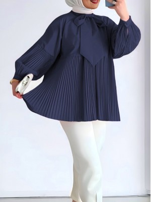 Yakası Bağcıklı Kolları ve Eteği Pliseli Tunik -Laci