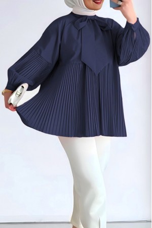 Yakası Bağcıklı Kolları ve Eteği Pliseli Tunik -Laci