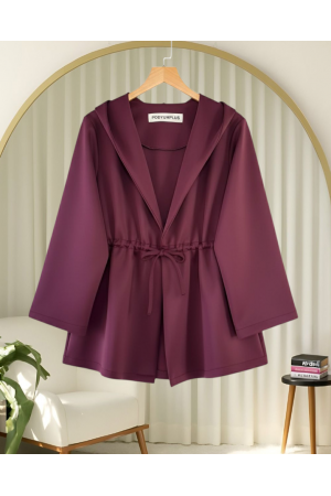 Önü Tünel Bağcıklı Scuba Kimono -Bordo