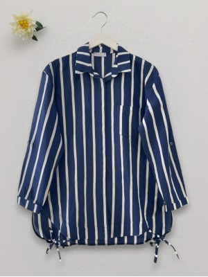 Yandan Bağlamalı Cepli Çizgili Gömlek -Laci