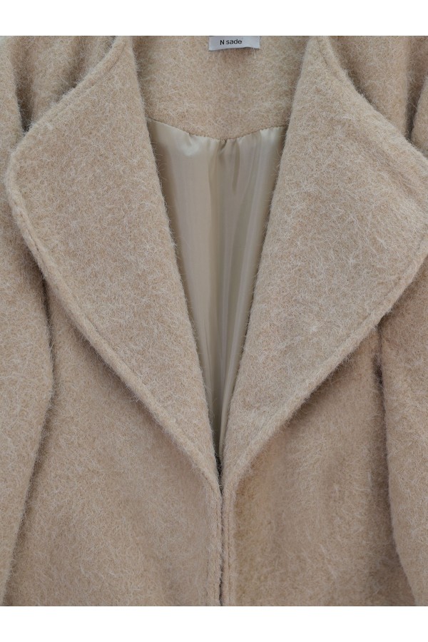 Shawl Collar Lined Pocket Boucle Jacket - Beige