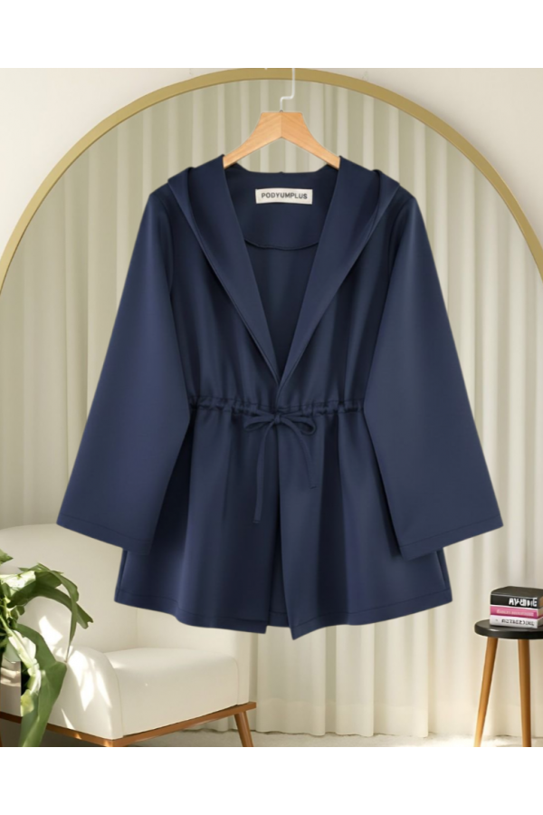 Scuba Kimono with Tunnel Lace Front -Navy blue