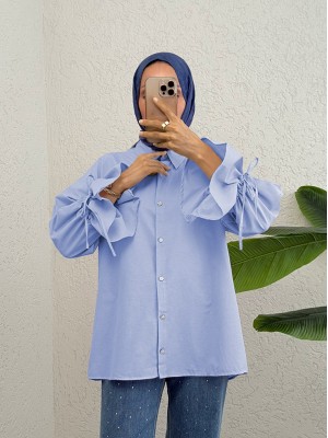 Kolu Büzgülü Arkası Piliseli Gömlek -Bebe Mavi