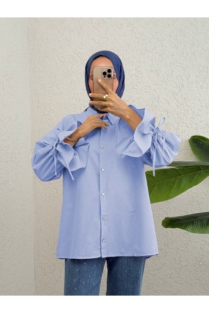 Kolu Büzgülü Arkası Piliseli Gömlek -Bebe Mavi
