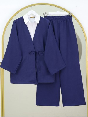 Önden Bağlamalı Pantolonlu Kimono Takım -Laci