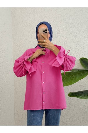 Kolu Büzgülü Arkası Piliseli Gömlek  -Fuşya