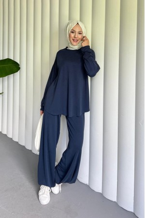 Yuvarlak Yaka Oval Kesim Cepli Pantolonlu Osyho Takım -Laci