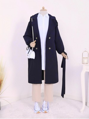 Kapaklı Cepli Kolu Bağcıklı Trençkot  -Laci