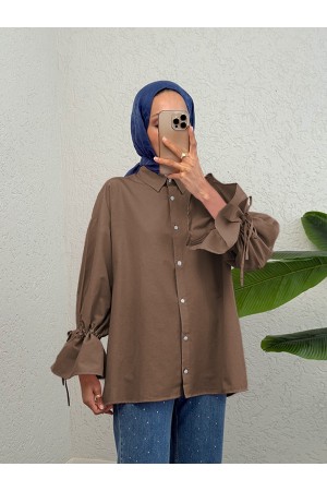Kolu Büzgülü Arkası Piliseli Gömlek -K. Kahve
