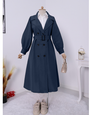 Balon Kol Tokalı Kemerli Yan Cepli Trençkot   -Laci