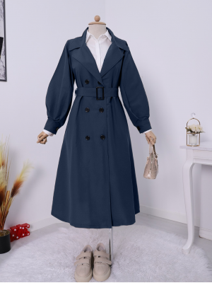 Balon Kol Tokalı Kemerli Yan Cepli Trençkot   -Laci