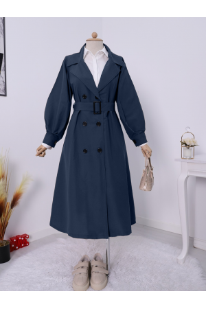 Balon Kol Tokalı Kemerli Yan Cepli Trençkot   -Laci