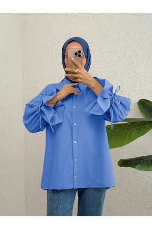 Kolu Büzgülü Arkası Piliseli Gömlek -İndigo
