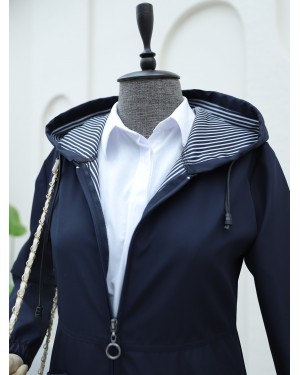 Bondit Trench Coat with Bag Pockets -Navy blue
