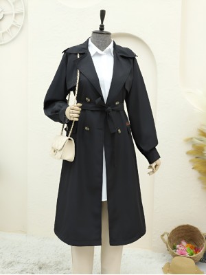 Torba Cepli Bolero Detaylı Trençkot -Siyah