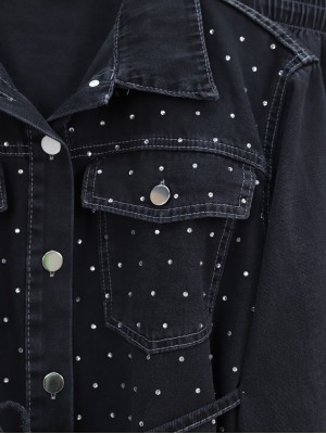 Serpme Taşlı Düğmeli Ceket Pantolon Kot Takım  -Siyah