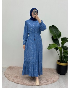 Melted Waist Gathered Dress -Blue