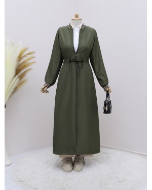 Tunnel Waist Lace-up Pocket Trench Coat -Khaki