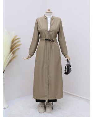 Tunnel Waist Lace-up Pocket Trench Coat -Light Mink