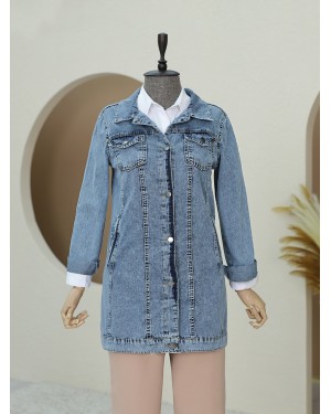  Cep Detaylı Random yıkama Kot ceket -Buz Mavi