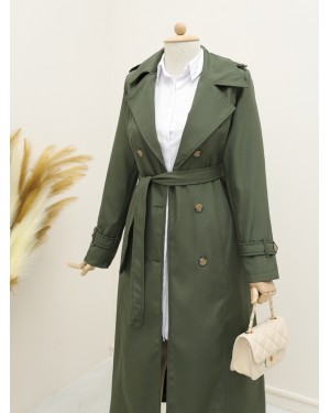 Lined Belt Trench Coat -Khaki