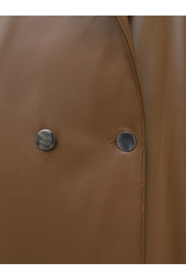 Belted Leather Trench Coat with Side Pockets -Snuff