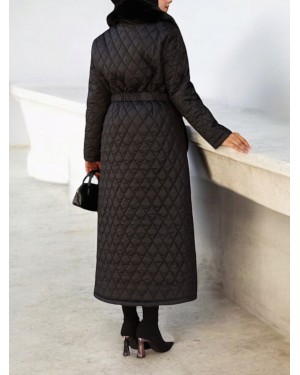 Full Zip Quilted Long Coat-Black