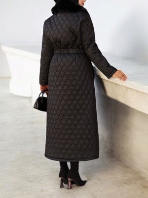 Boydan Fermuarlı Kapitone Uzun Mont -Siyah