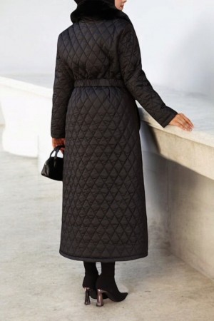 Full Zip Quilted Long Coat-Black