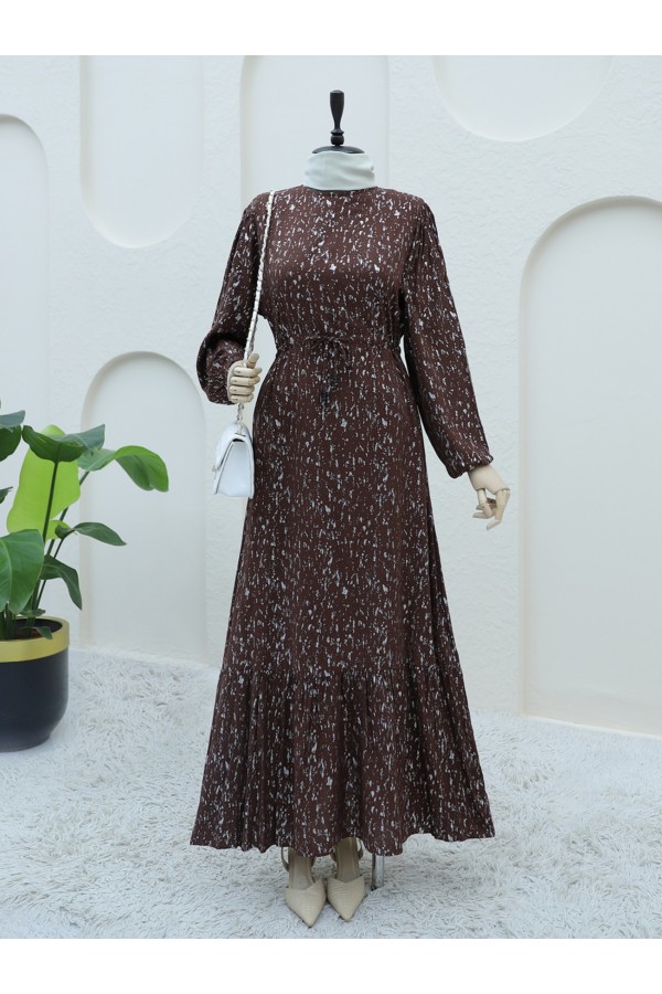 Melted Waist Gathered Dress  -Brown